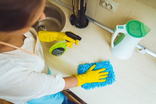 Discussing a cleaning service issue during an internal review