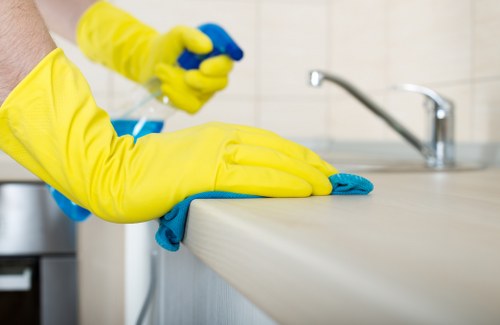 Cleaning team managing property access and service conditions